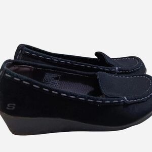 Skechers Womens Slip On Shoes Black Size 9 Leather Suede Casual Comfort EUC